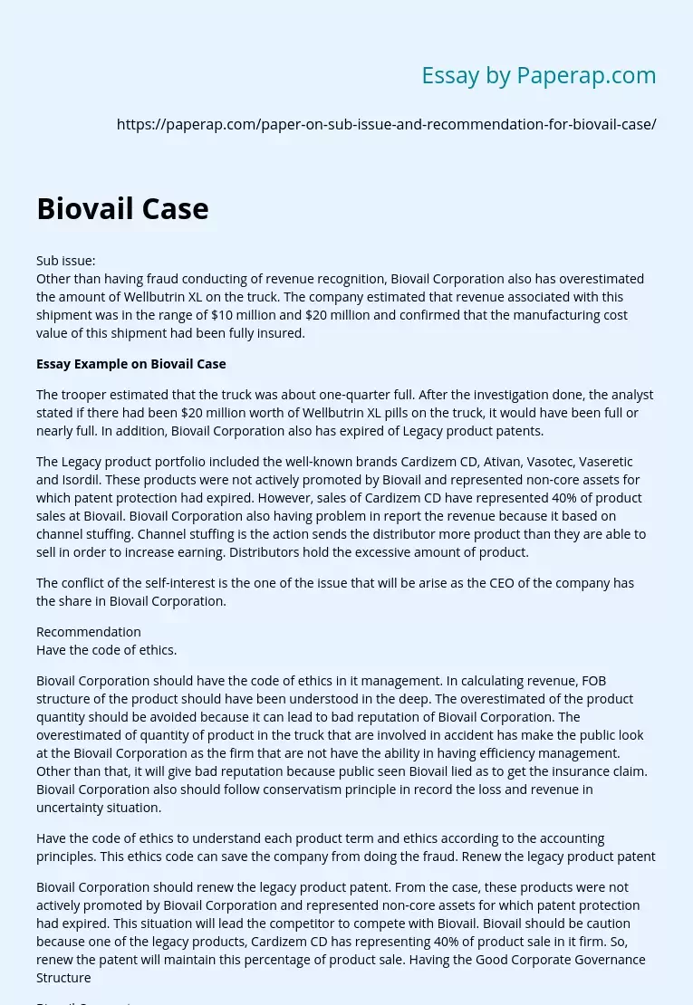 Biovail Corporation's Overestimation Issue