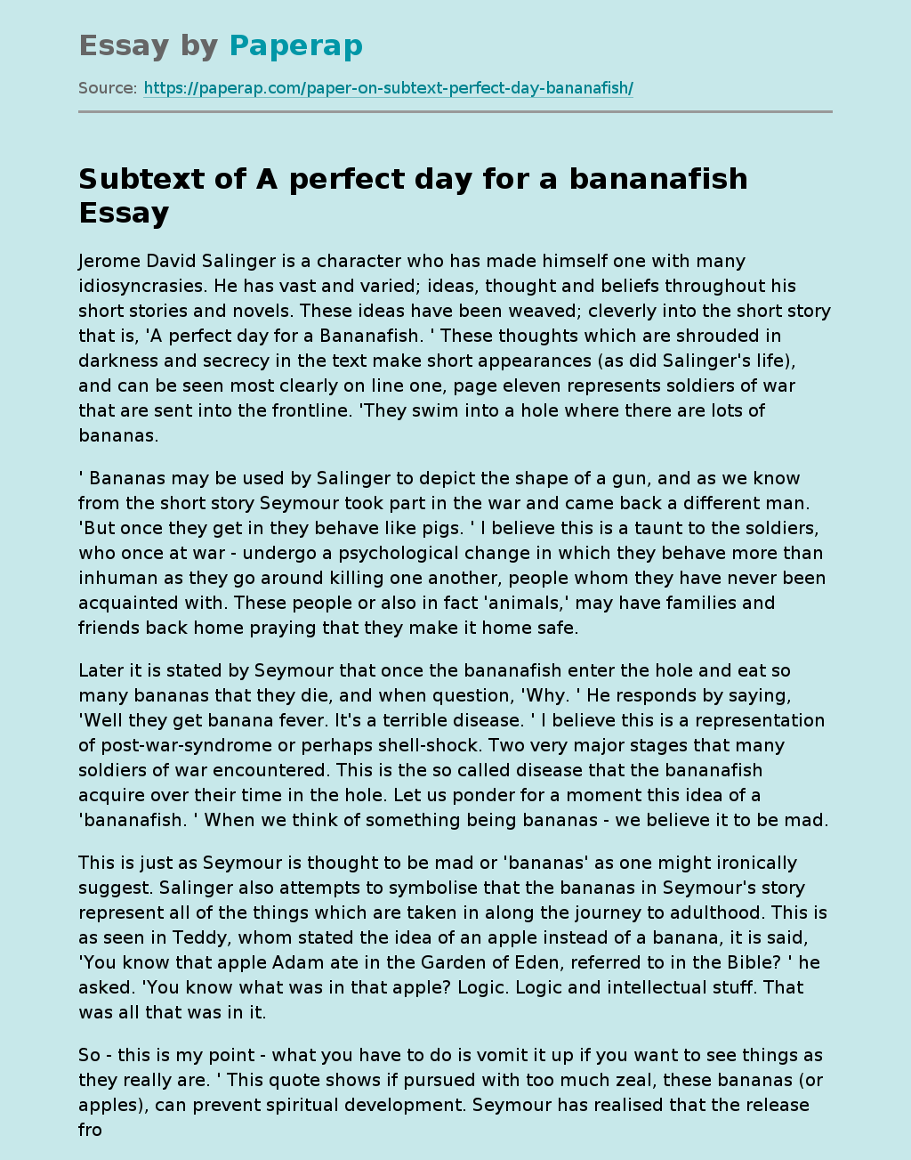 Subtext of A perfect day for a bananafish