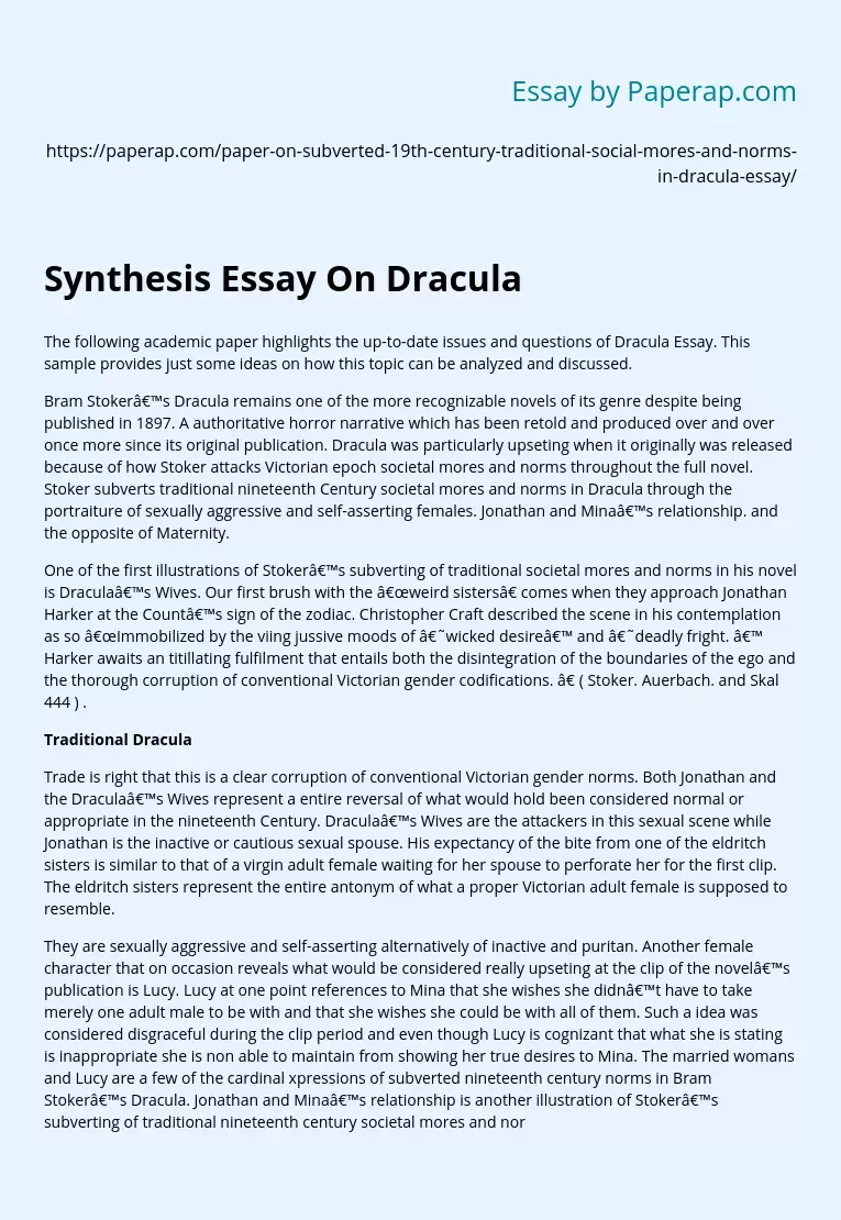 Synthesis Essay On Dracula