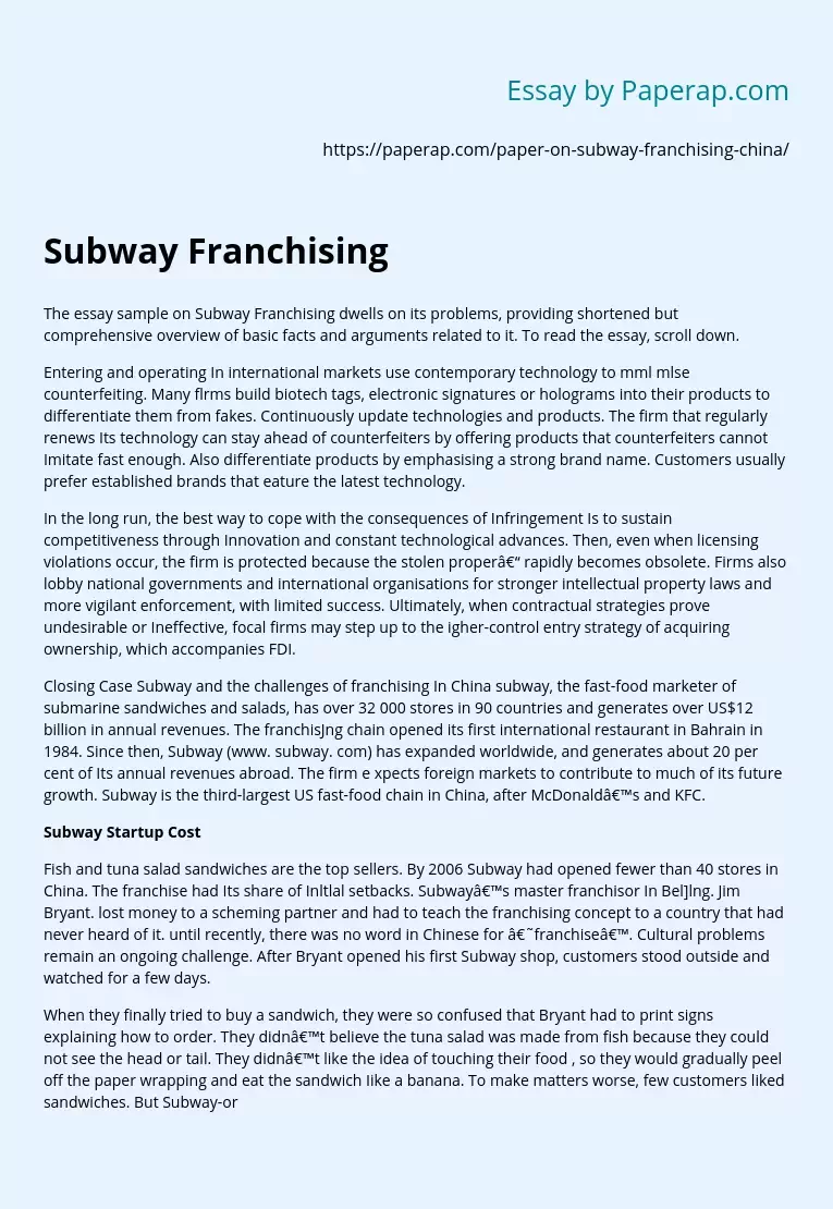 Subway Franchising