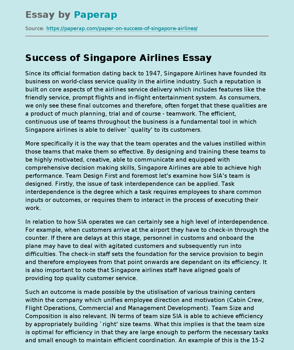 Success of Singapore Airlines