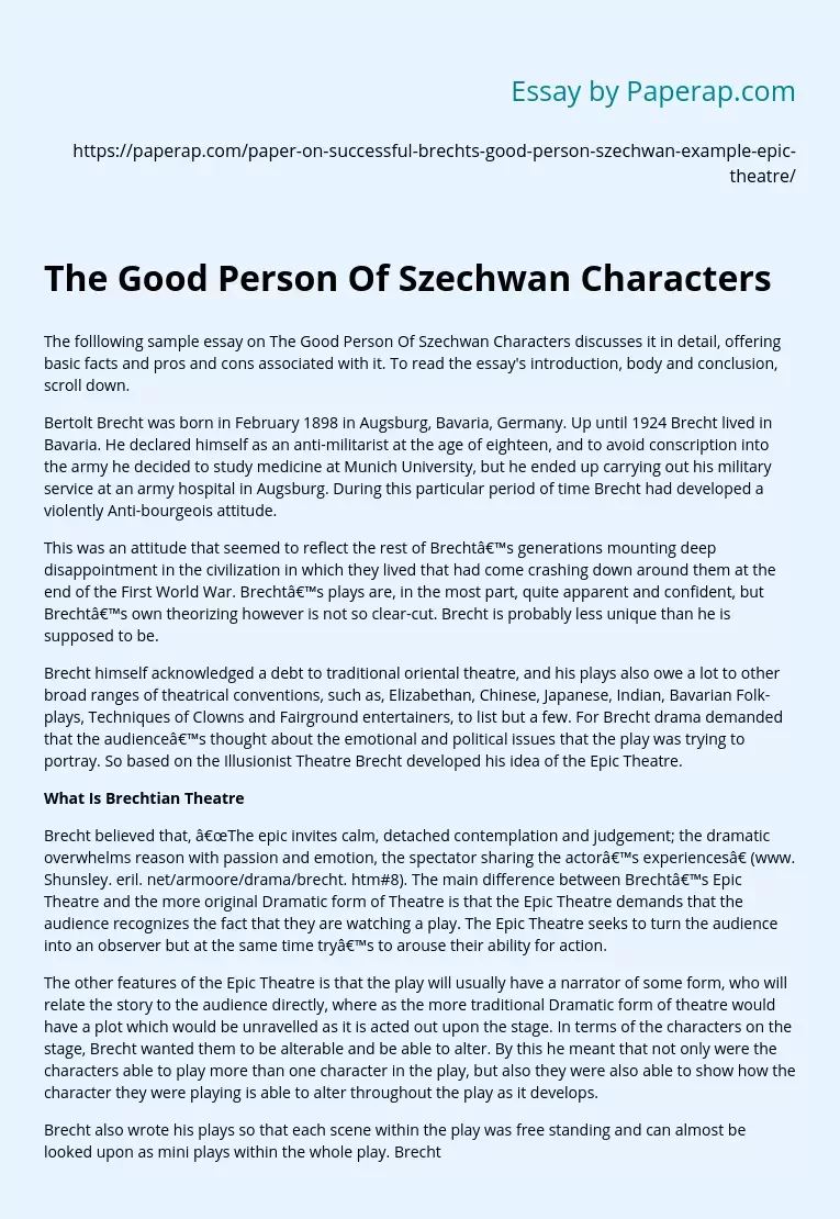 The Good Person Of Szechwan Characters