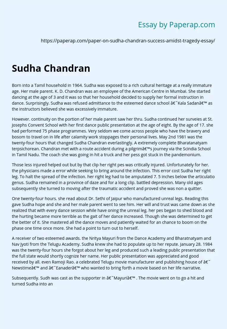 Sudha Chandran's success amidst tragedy