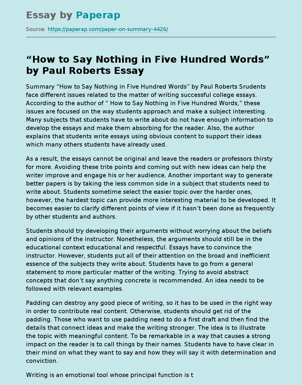 How to Say Nothing in Five Hundred Words by Paul Roberts