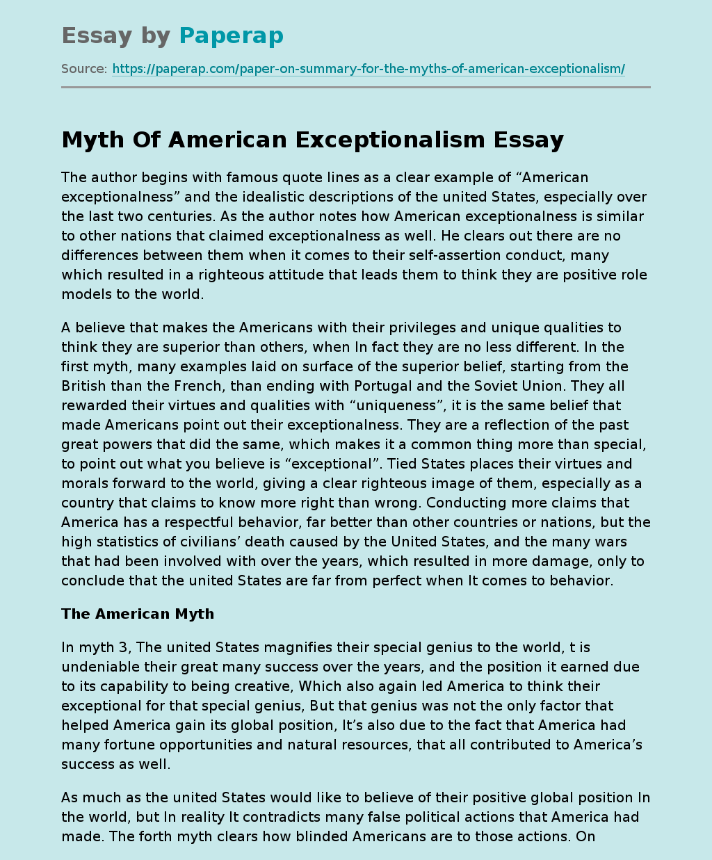 Myth Of American Exceptionalism