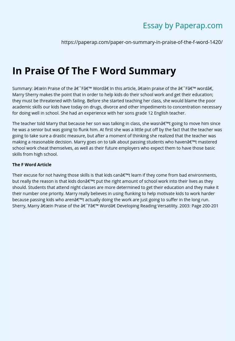 In Praise Of The F Word Summary