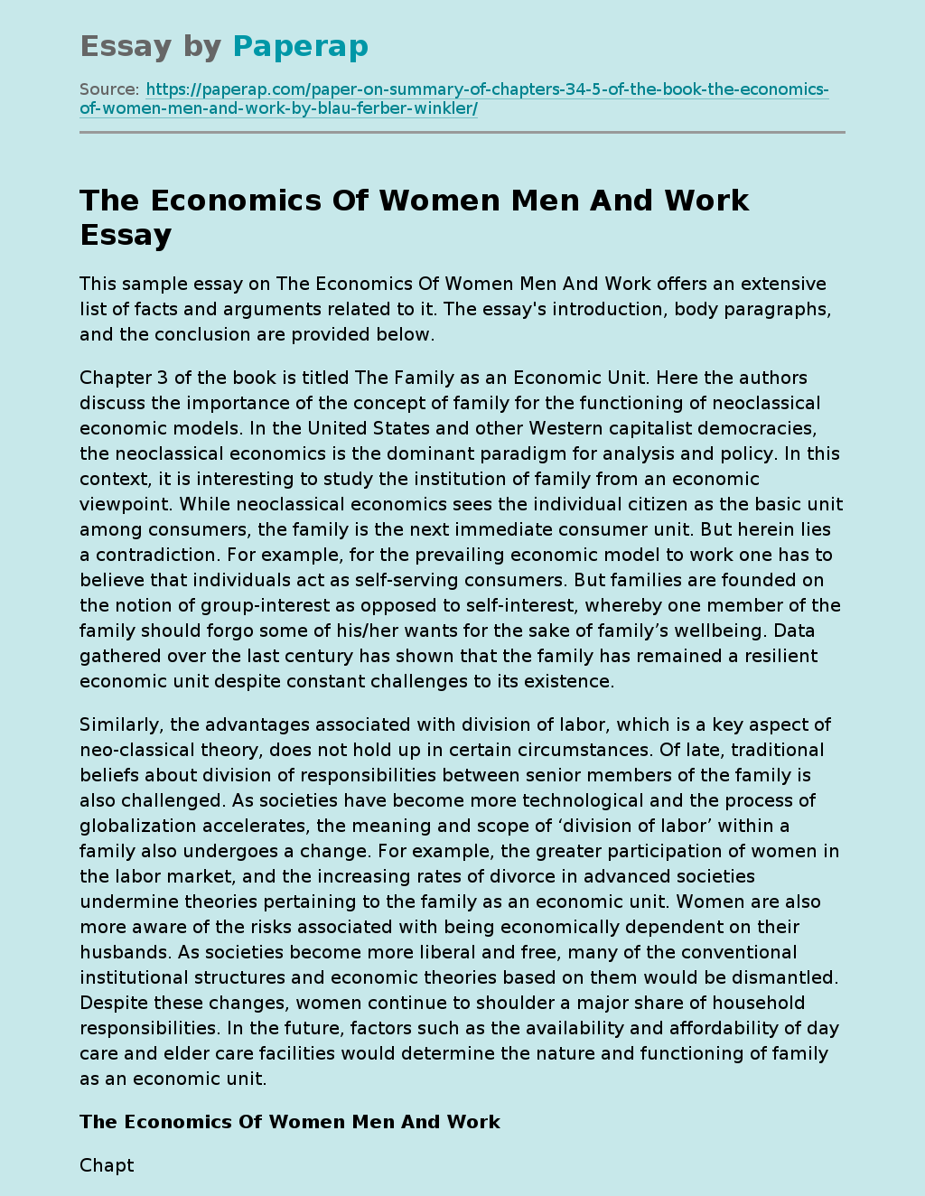 The Economics Of Women Men And Work