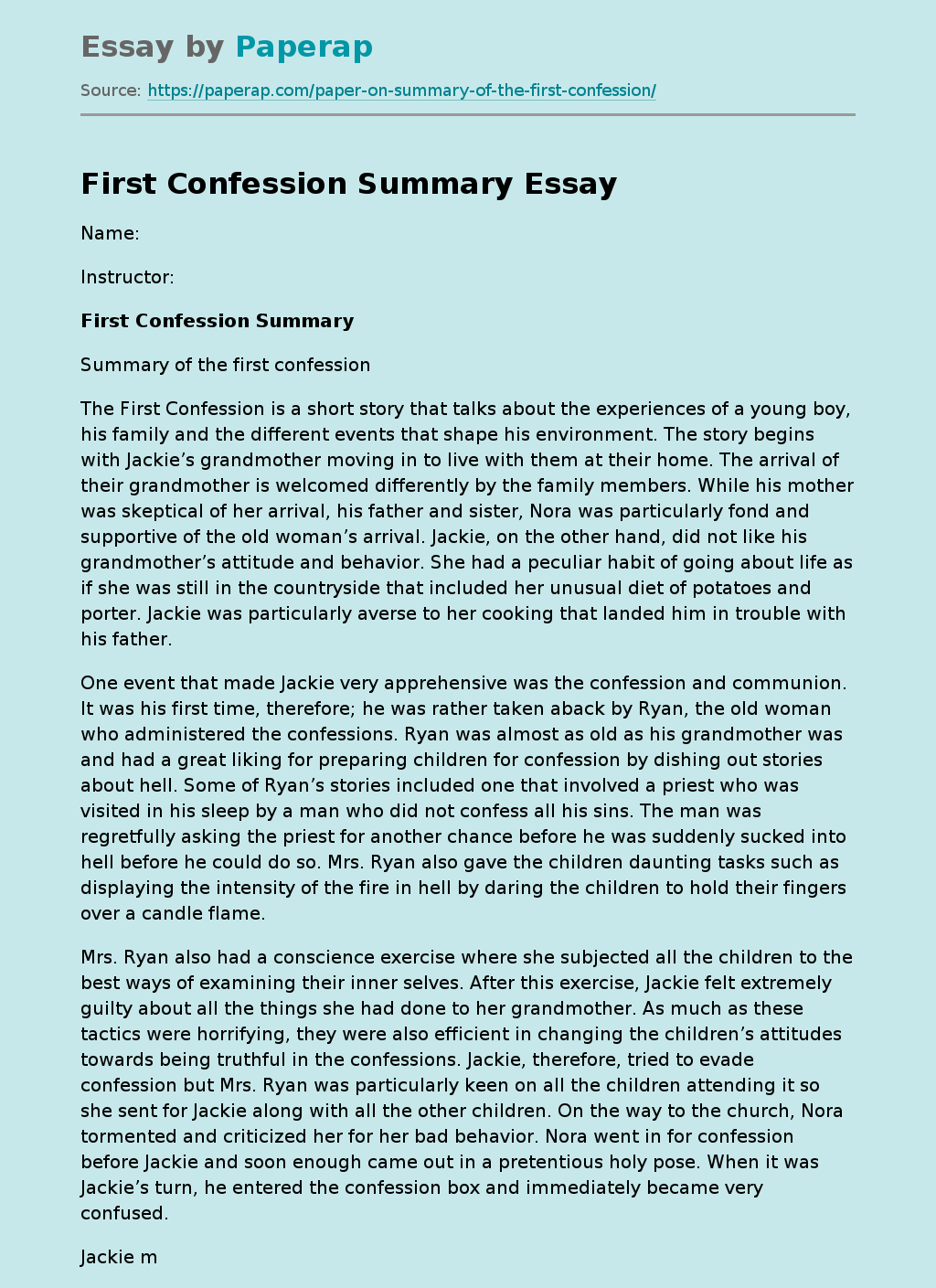 First Confession Summary