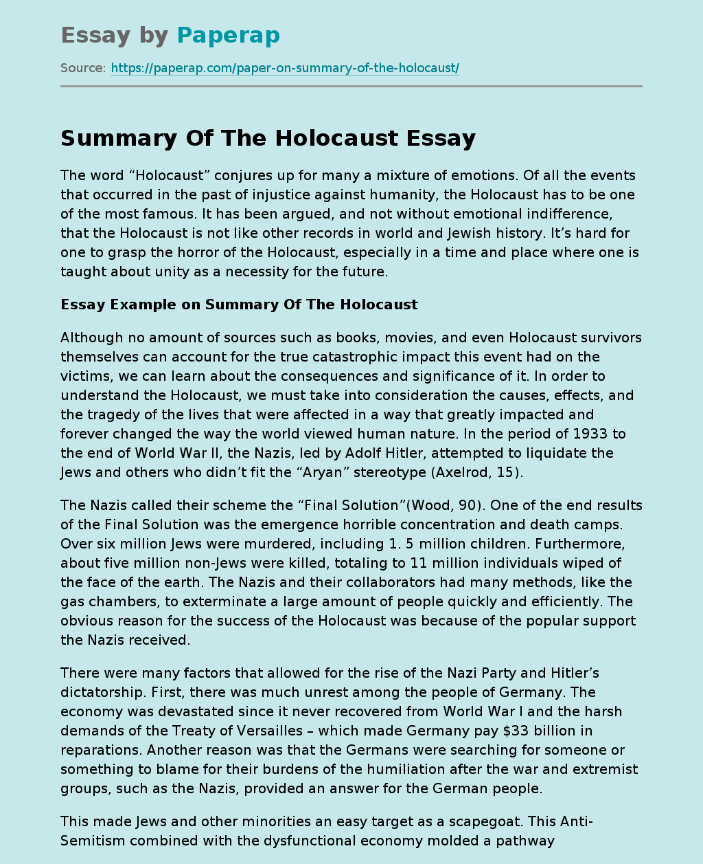 Summary Of The Holocaust