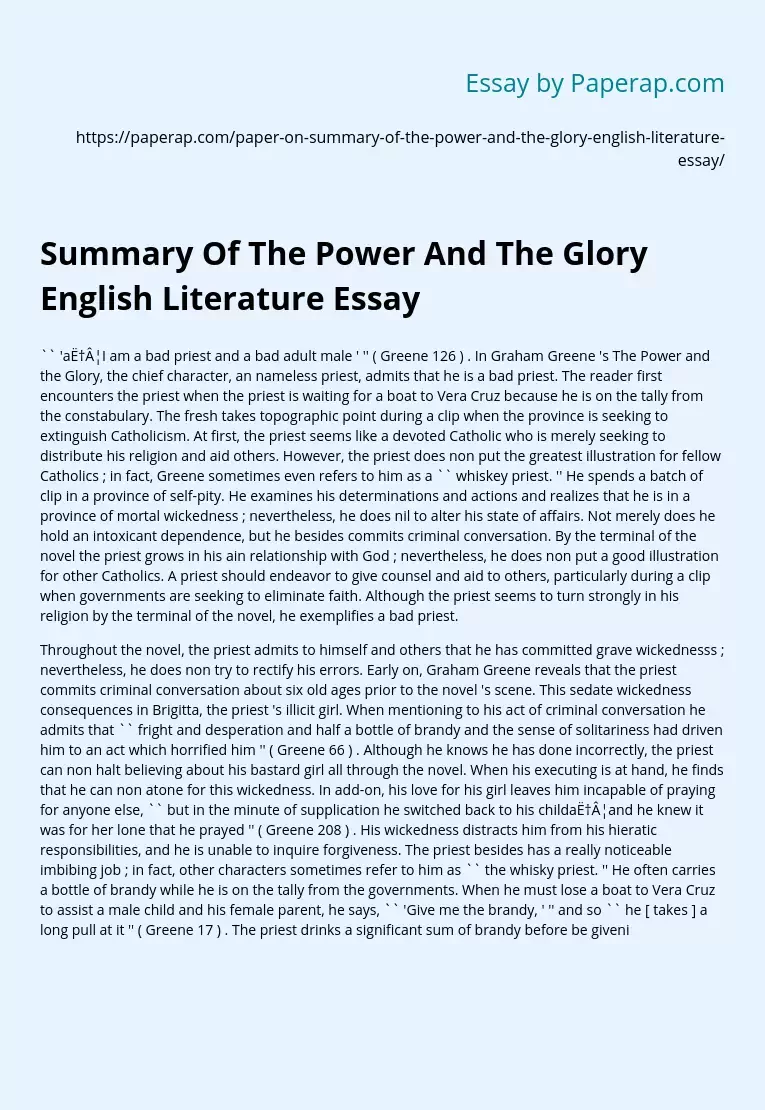 Summary Of The Power And The Glory English Literature Essay