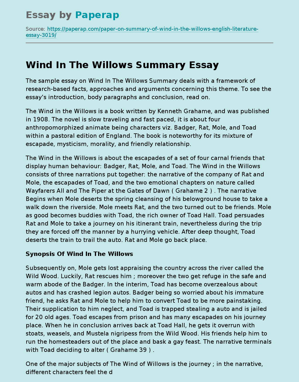 Wind In The Willows Summary