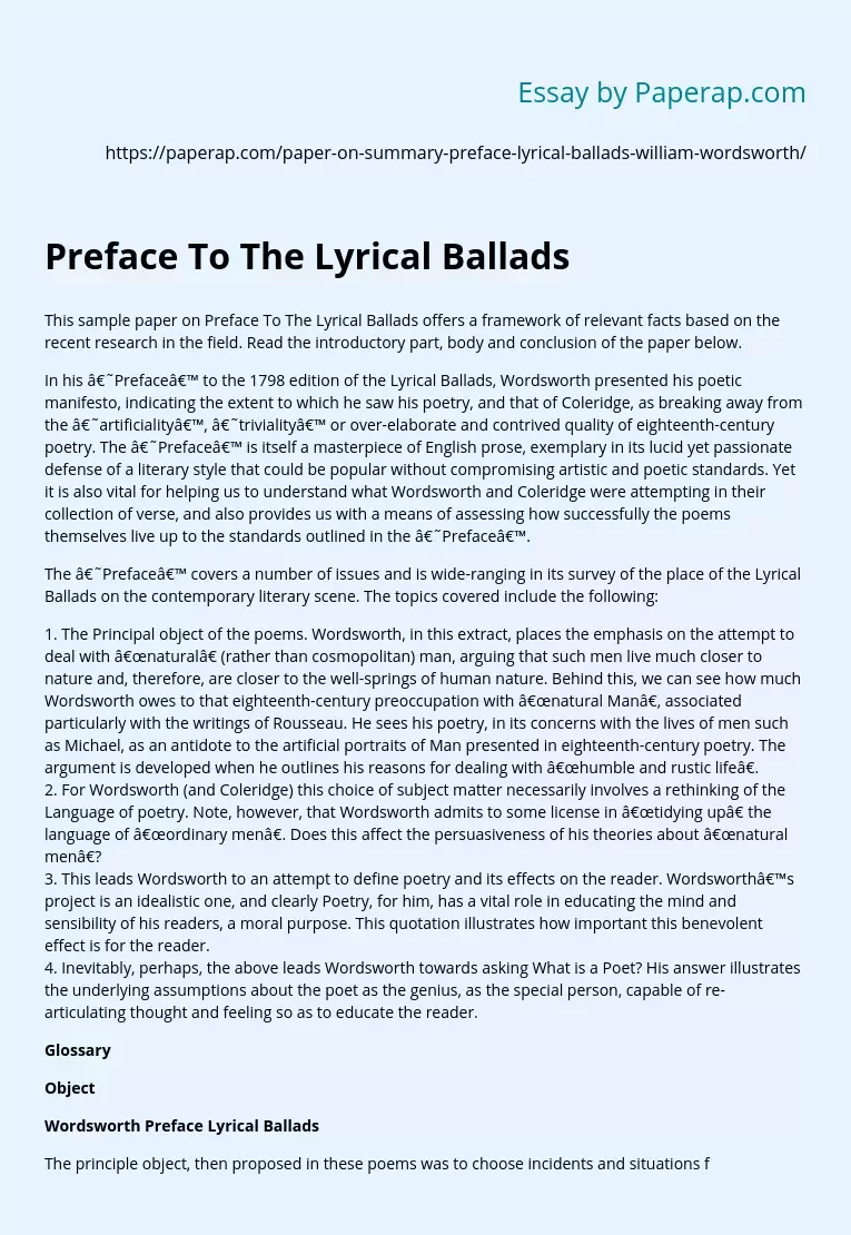 Preface To The Lyrical Ballads