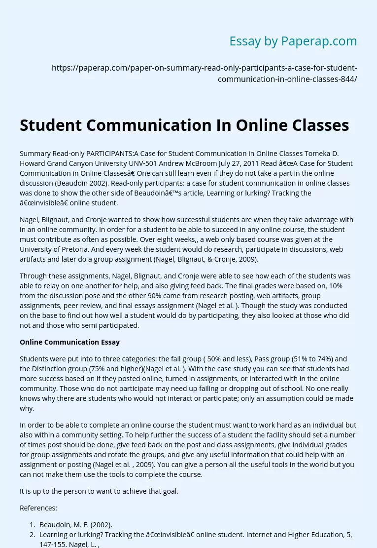 Student Communication In Online Classes