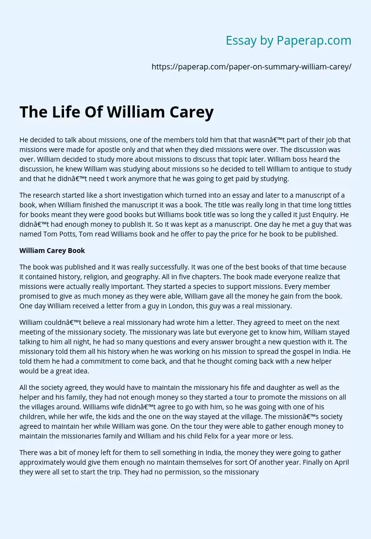 The Life Of William Carey
