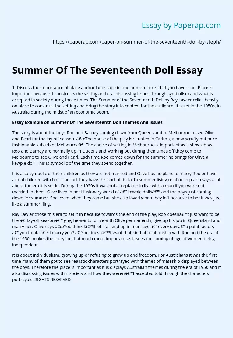 Summer Of The Seventeenth Doll Essay