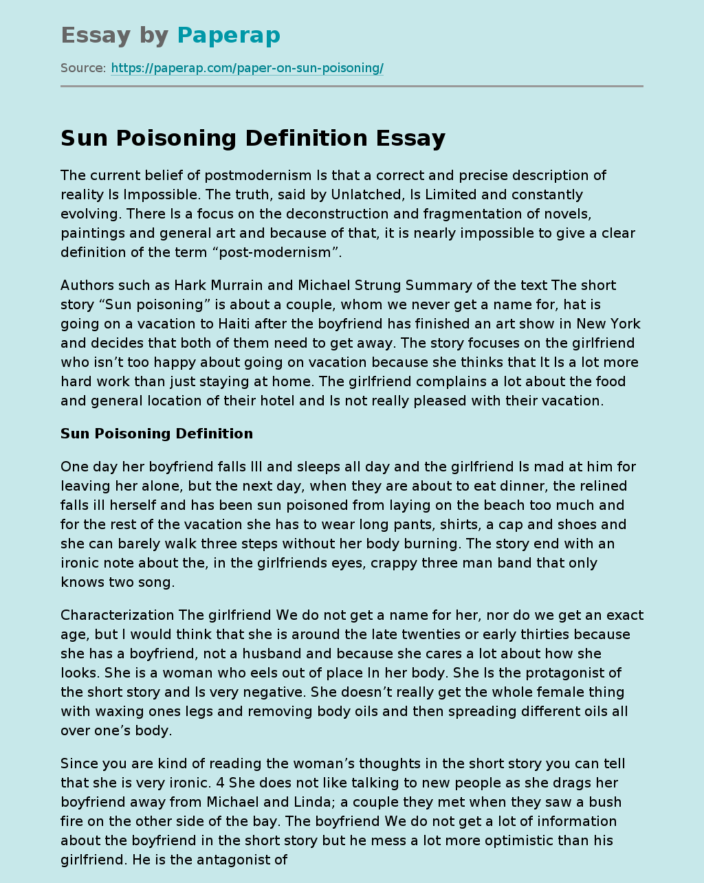 The Short Story “Sun Poisoning”