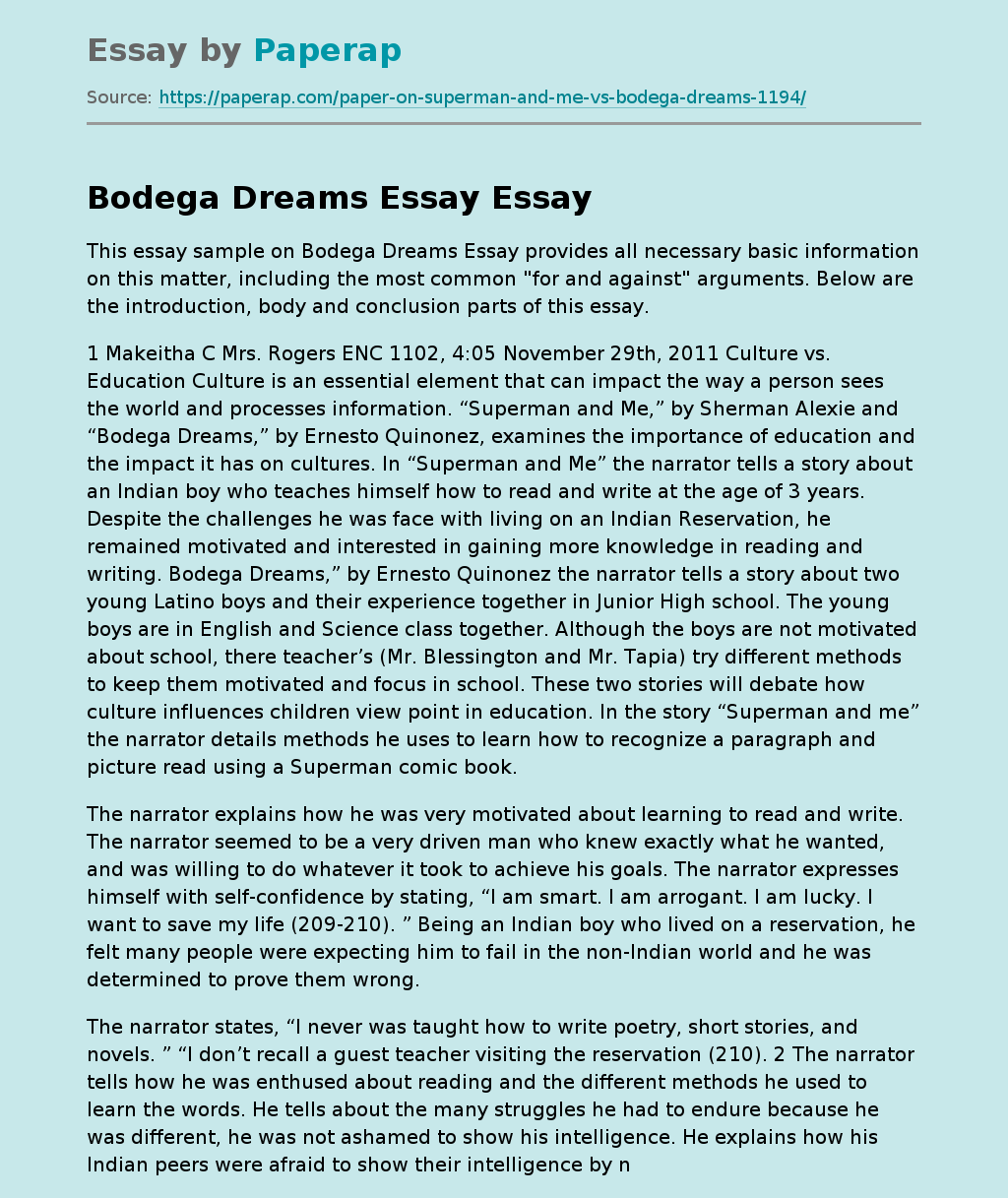 Bodega Dreams Essay