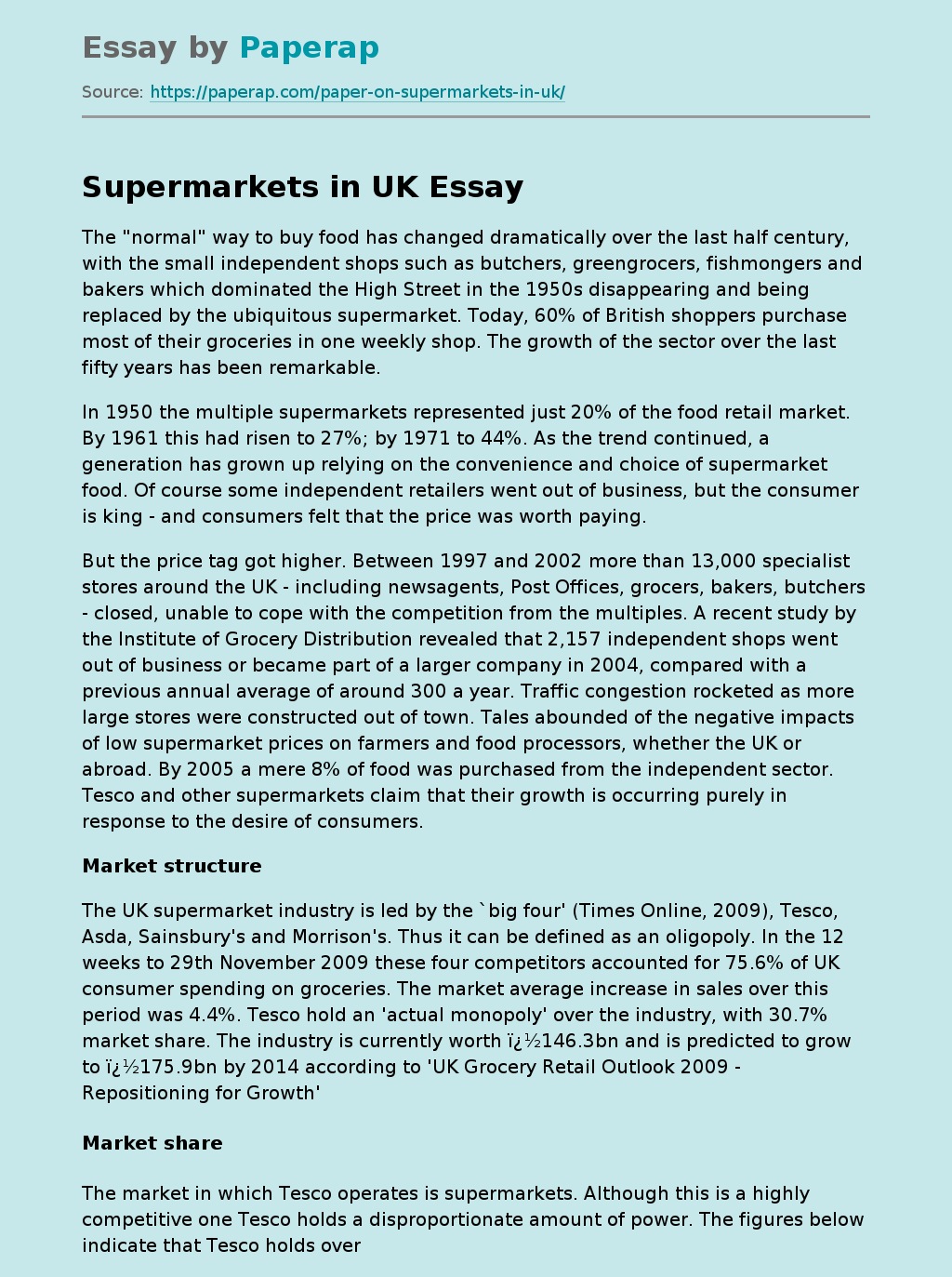 essay about buying groceries