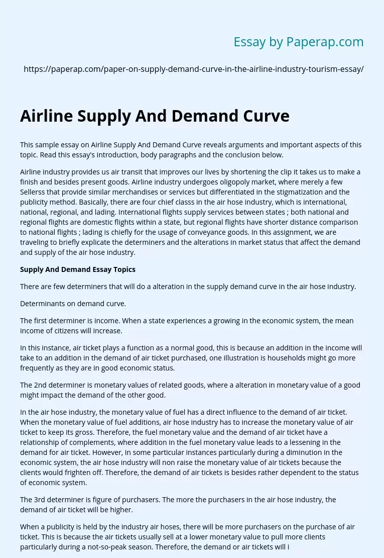 Airline Supply And Demand Curve