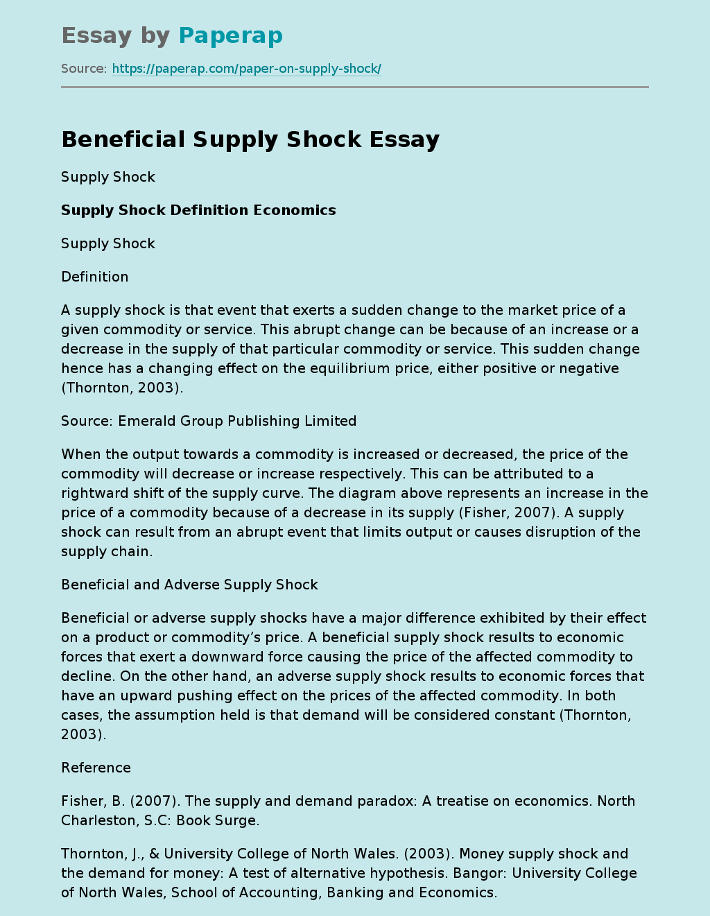 Beneficial Supply Shock
