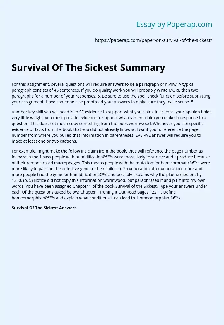 Survival Of The Sickest Summary