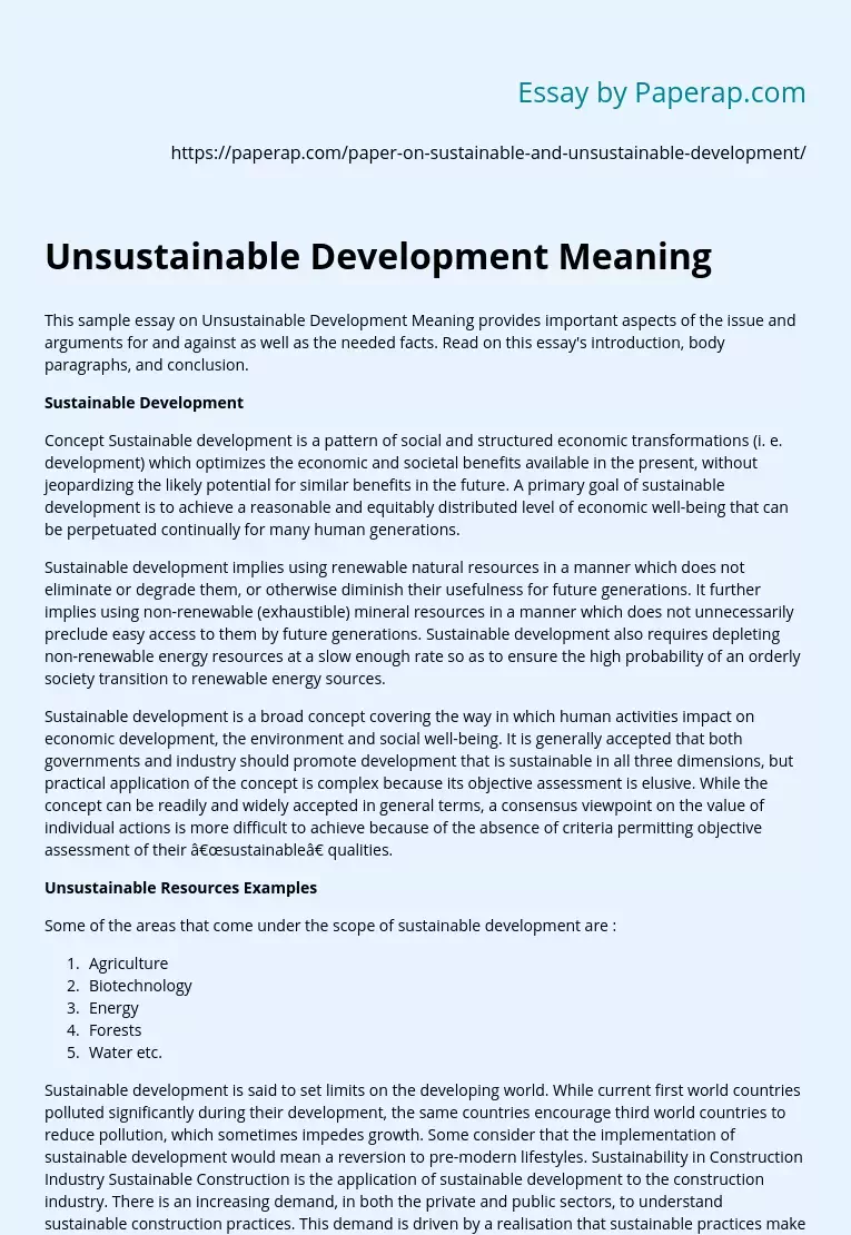 Unsustainable Development Meaning