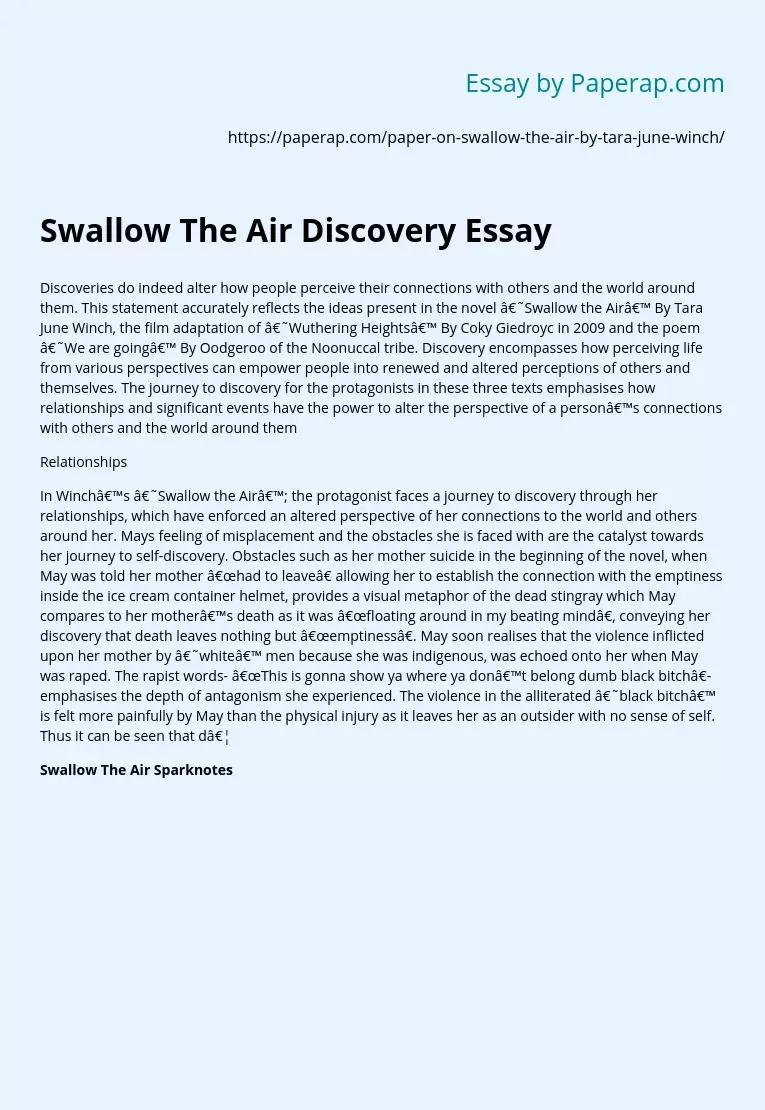 Swallow The Air Discovery Essay