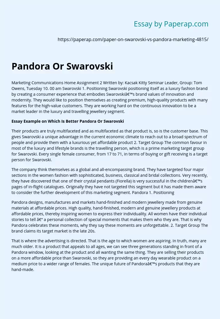 Pandora Or Swarovski: Marketing Differences
