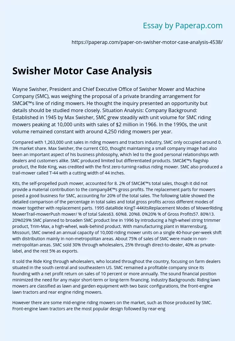 Swisher Motor Case Analysis