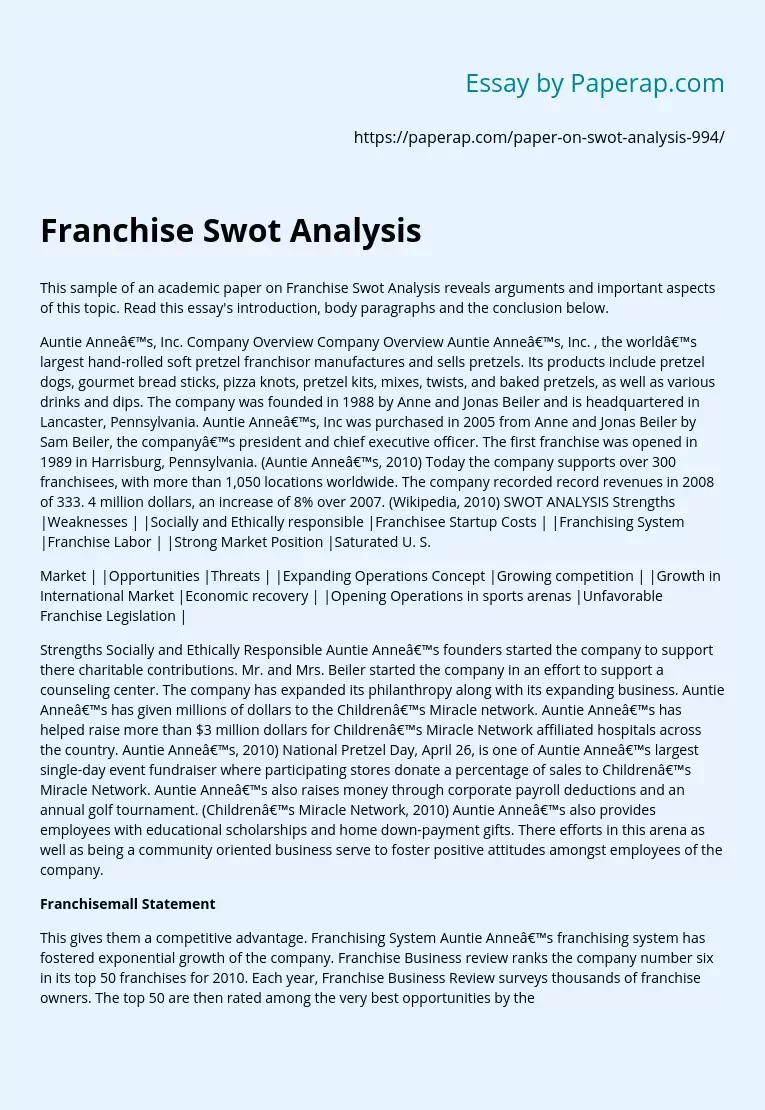 Franchise Swot Analysis