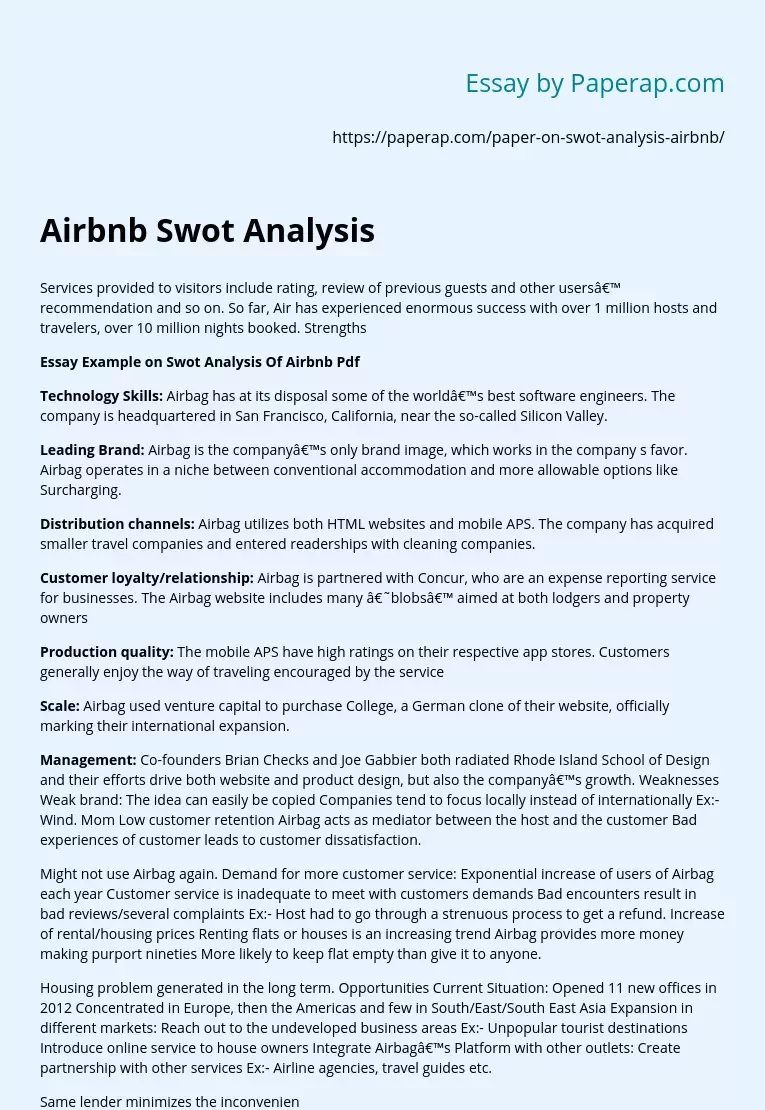 Airbnb Swot Analysis Detailes