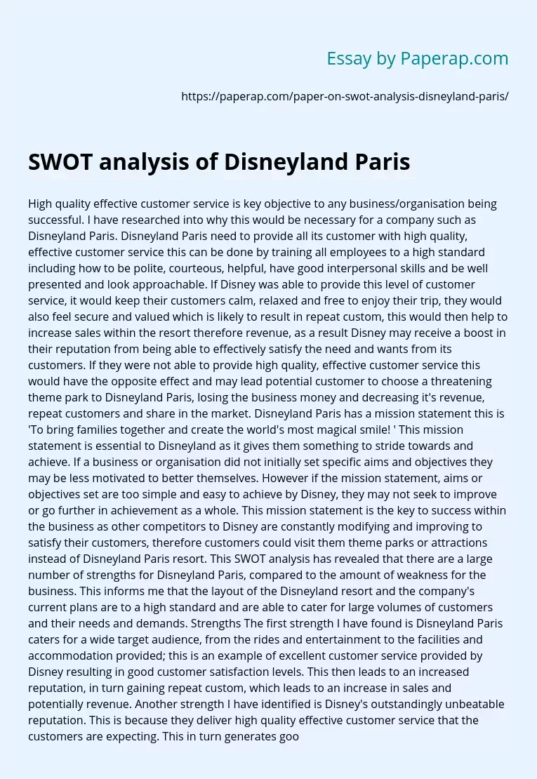SWOT analysis of Disneyland Paris
