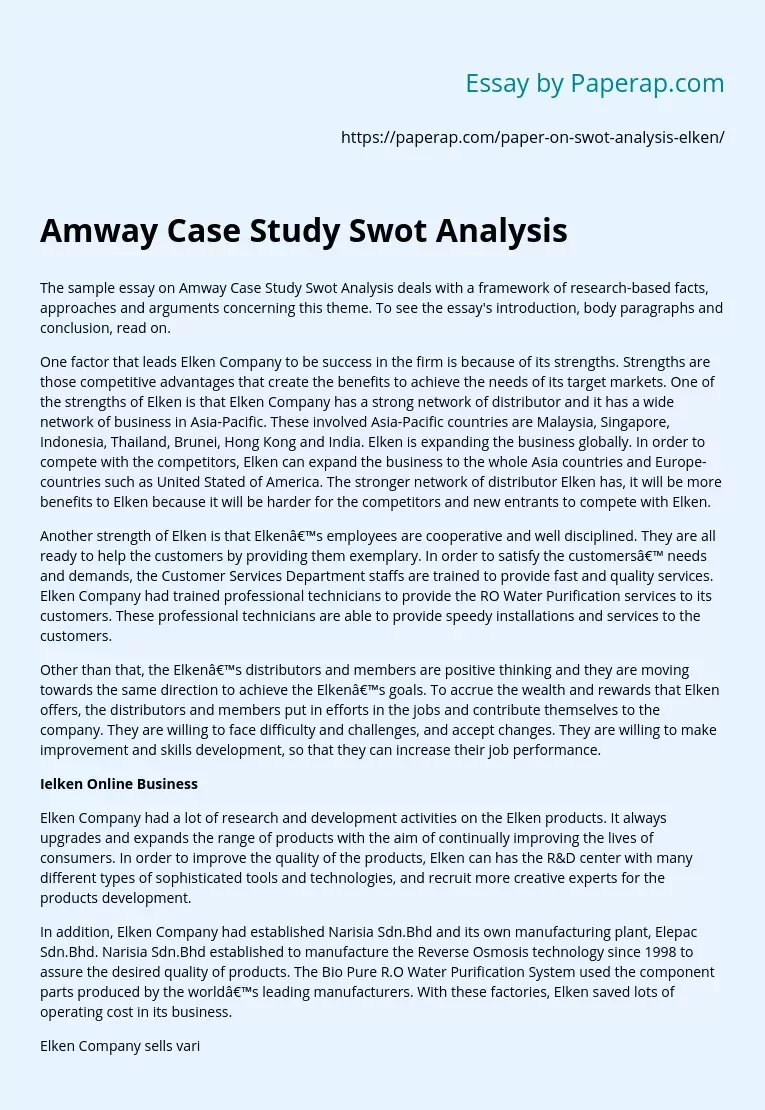 Amway Case Study Swot Analysis