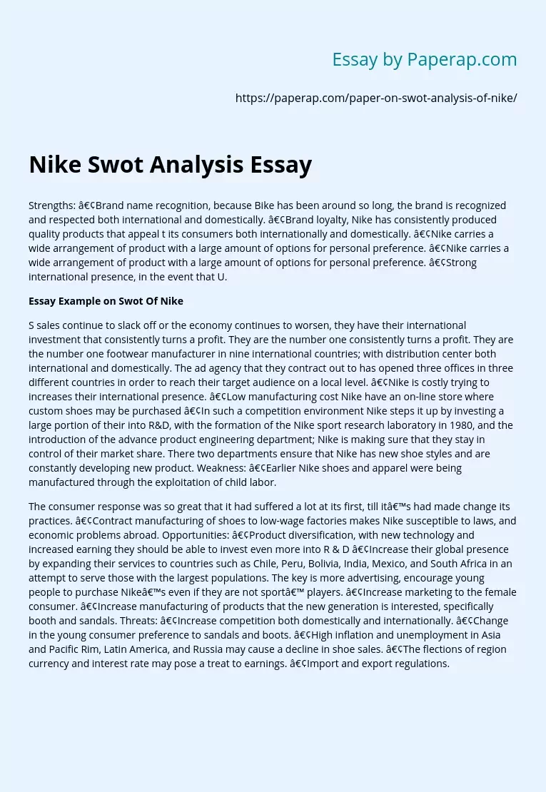 Nike Swot Analysis Essay