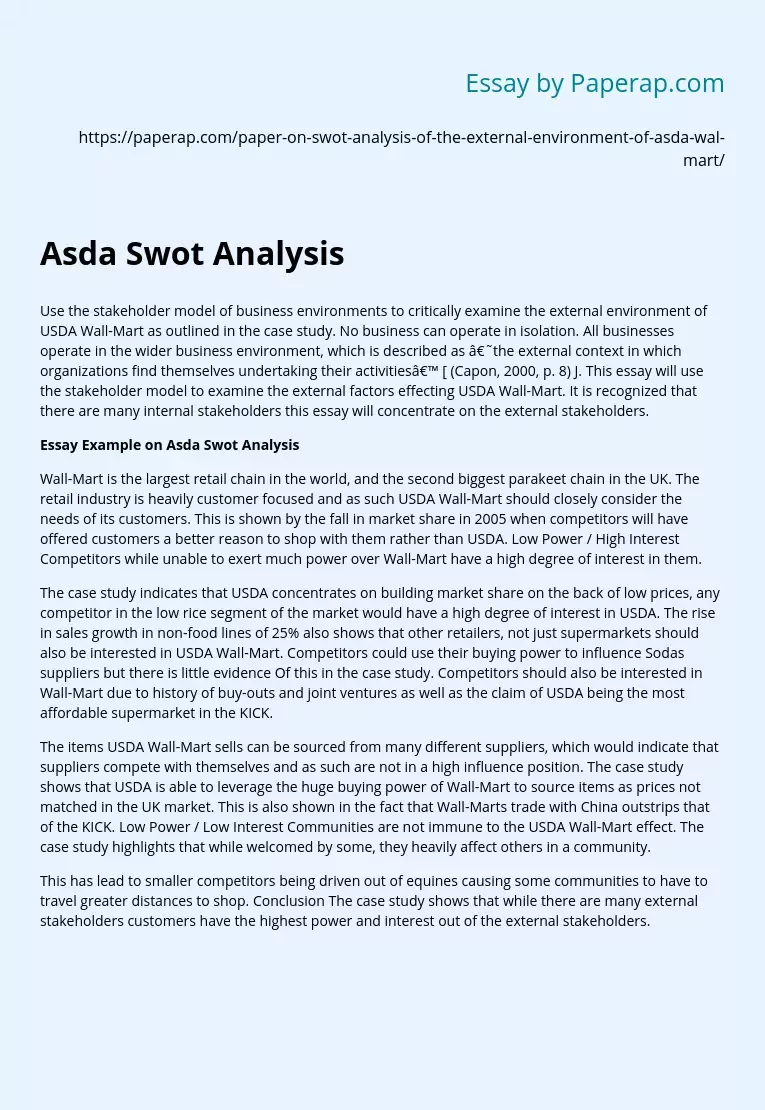 Asda Swot Analysis