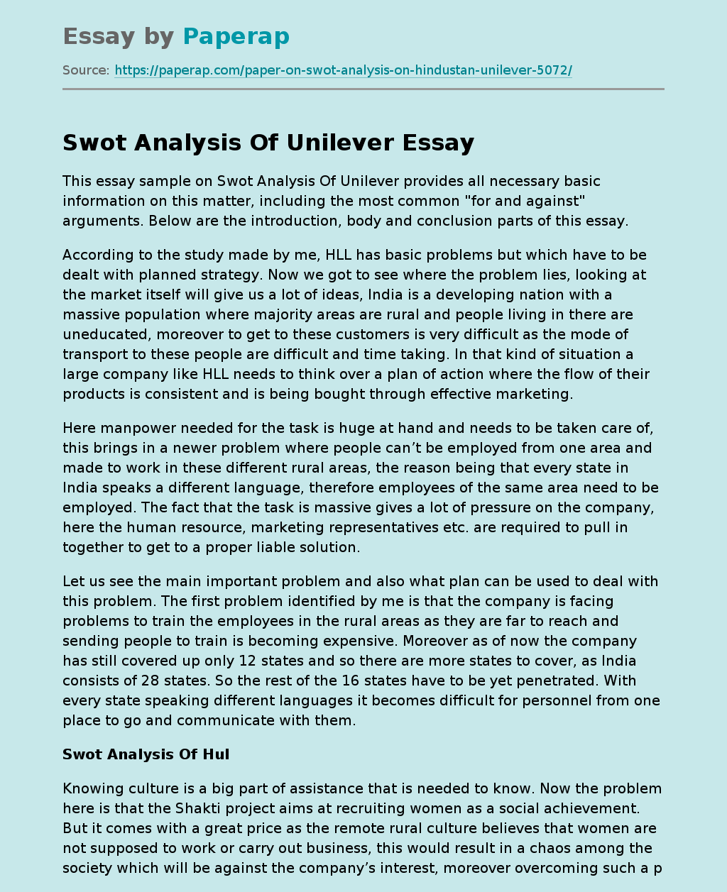 Swot Analysis Of Unilever