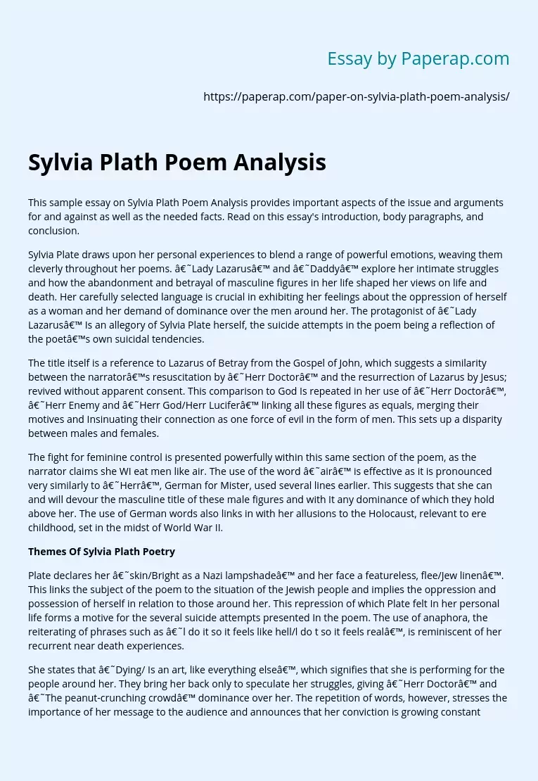 Sylvia Plath Poem Analysis