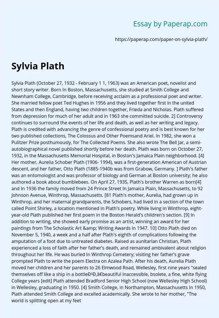 Реферат: Sylvia Plath Biography Essay Research Paper On