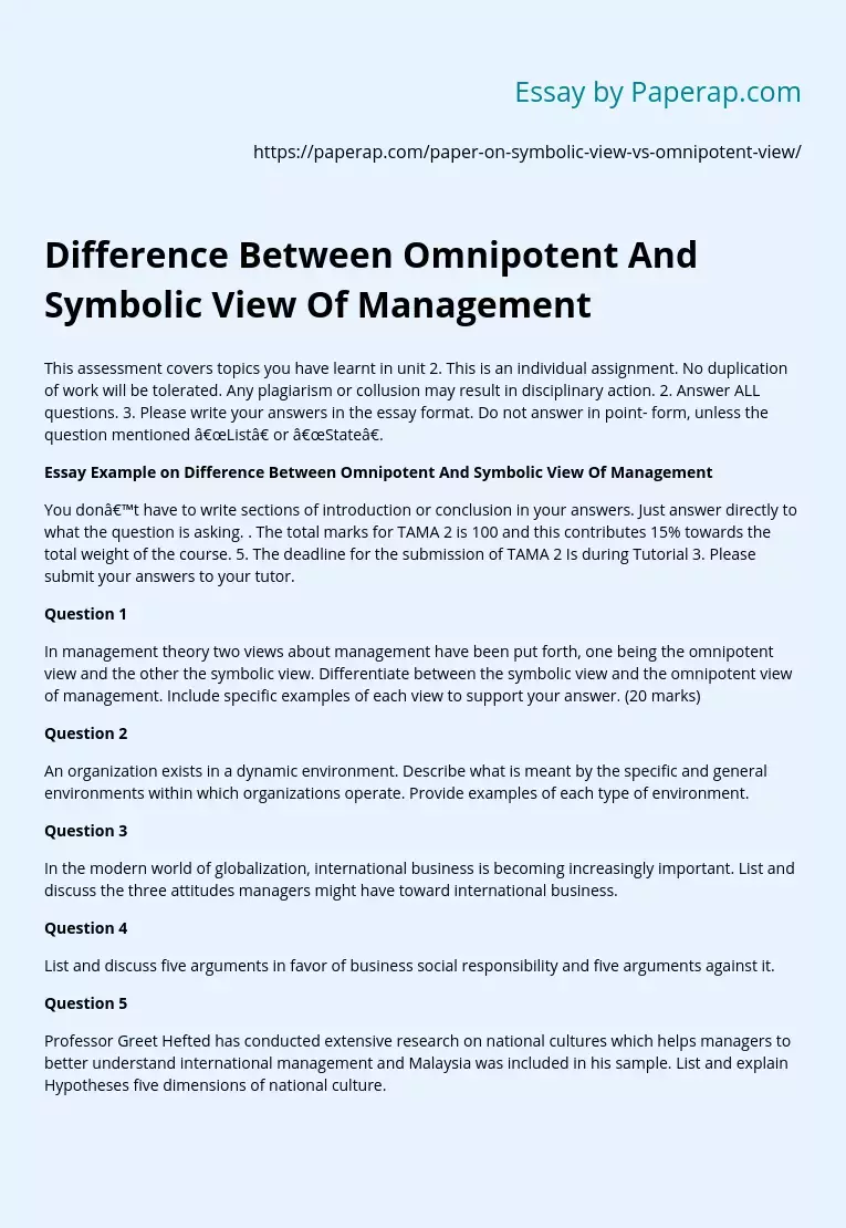 Difference Between Omnipotent And Symbolic View Of Management