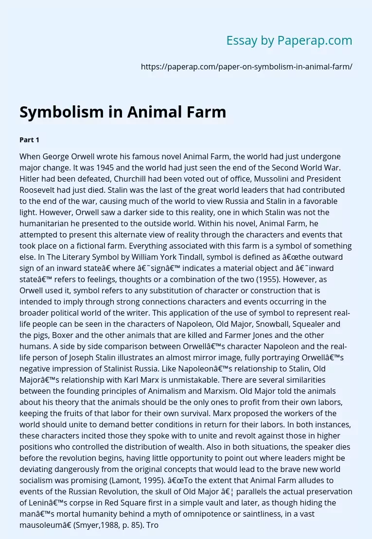 Symbolism in Animal Farm