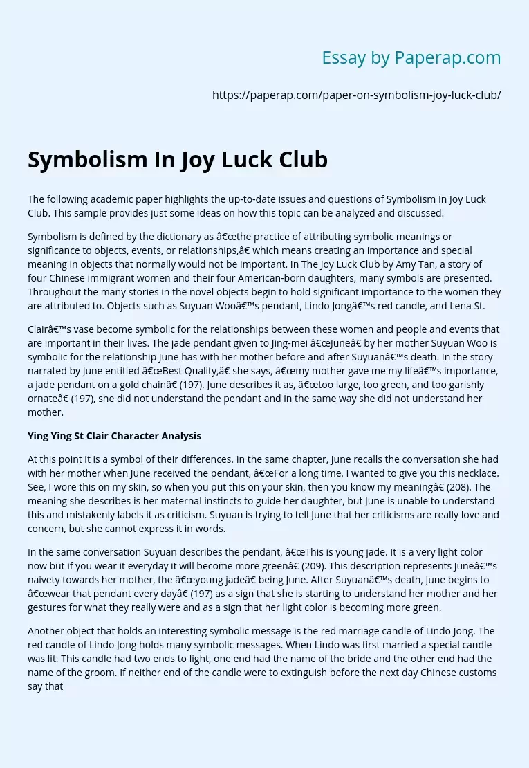 Symbolism In Joy Luck Club