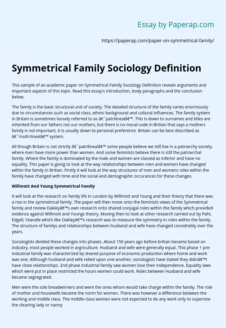 Symmetrical Family Sociology Definition