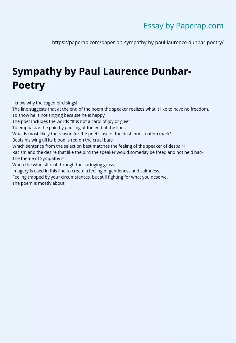 Sympathy by Paul Laurence Dunbar- Poetry