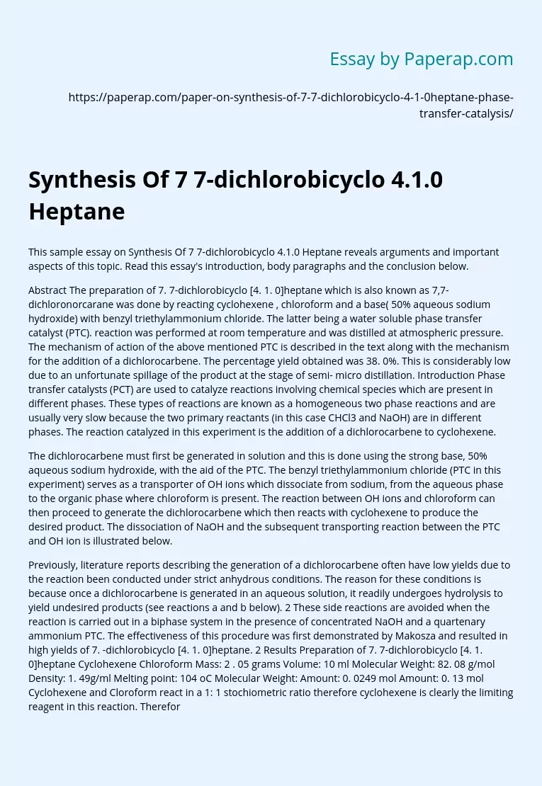 Synthesis Of 7 7-dichlorobicyclo 4.1.0 Heptane
