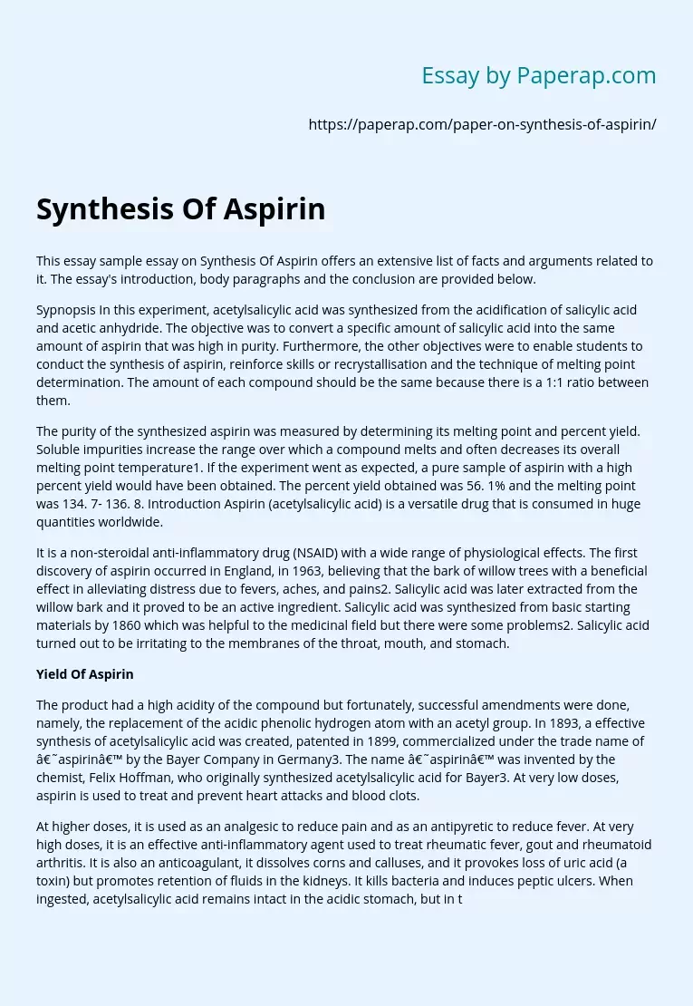 Synthesis Of Aspirin