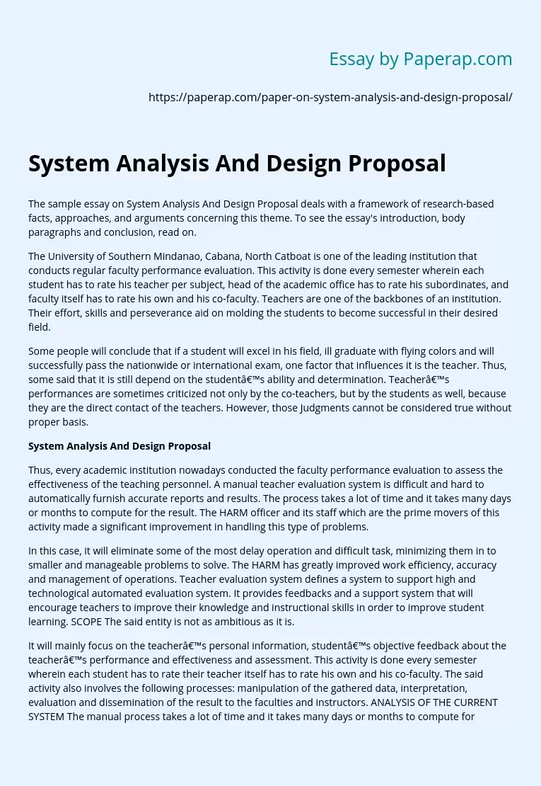 System Analysis And Design Proposal