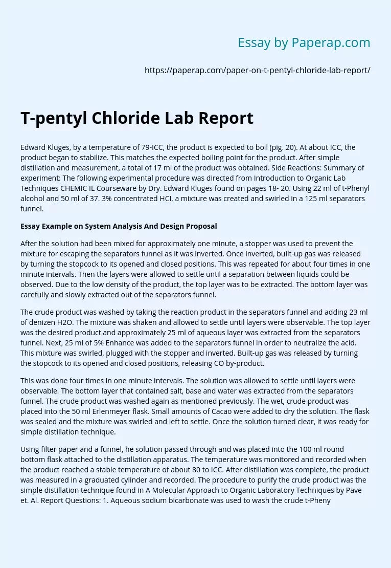 T-pentyl Chloride Lab Report