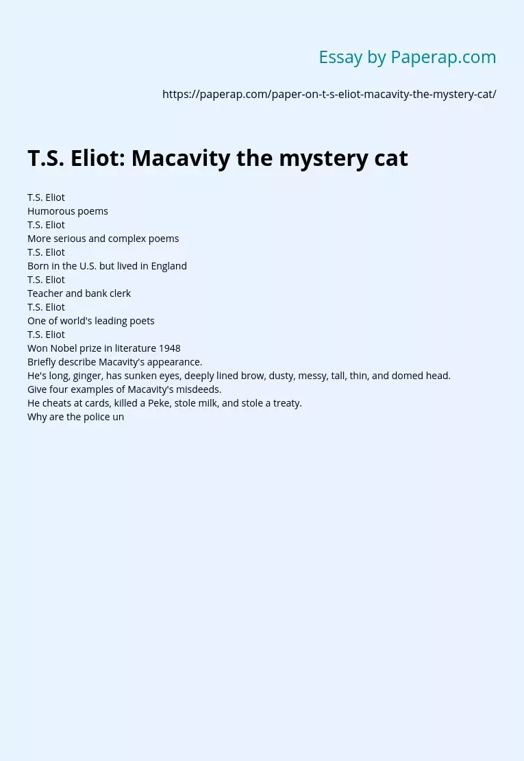 T.S. Eliot: Macavity the mystery cat
