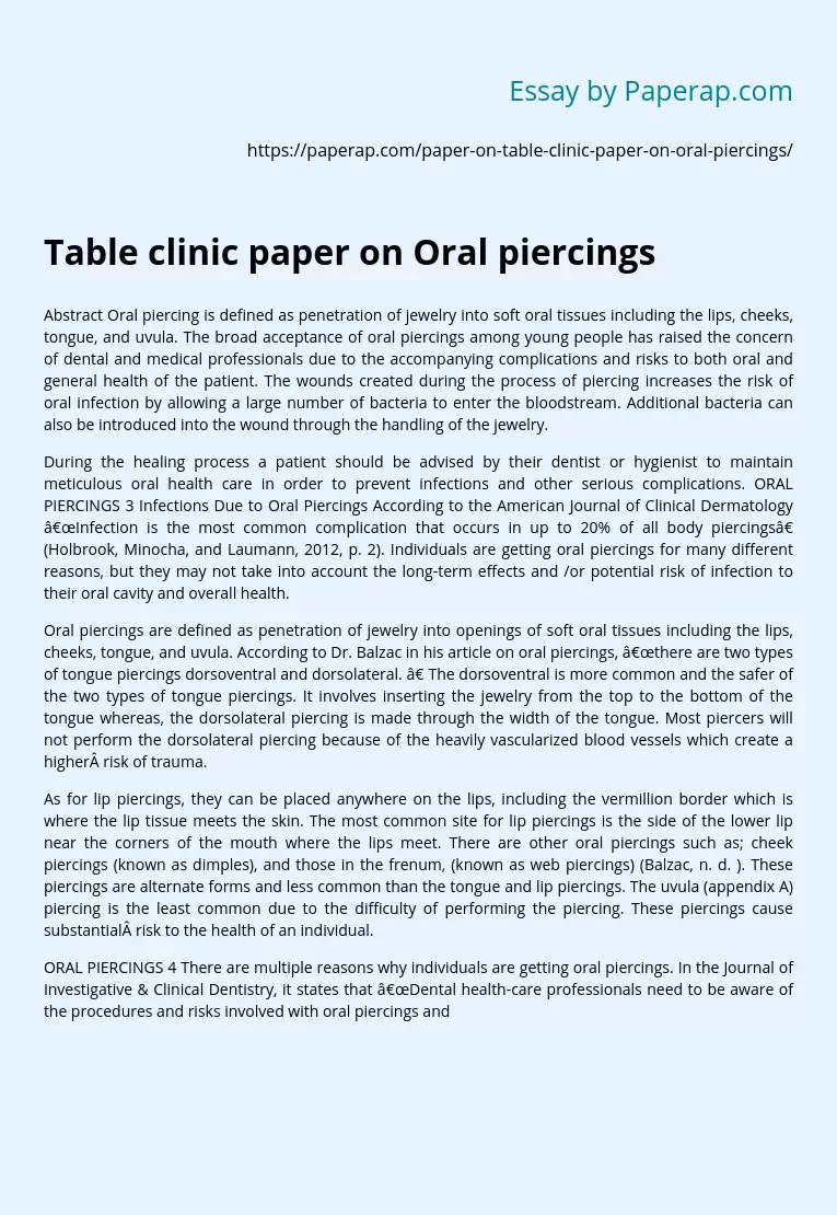 Table Clinic Paper on Oral Piercings