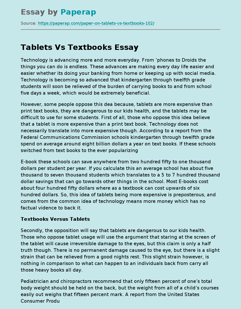 Tablets Vs Textbooks